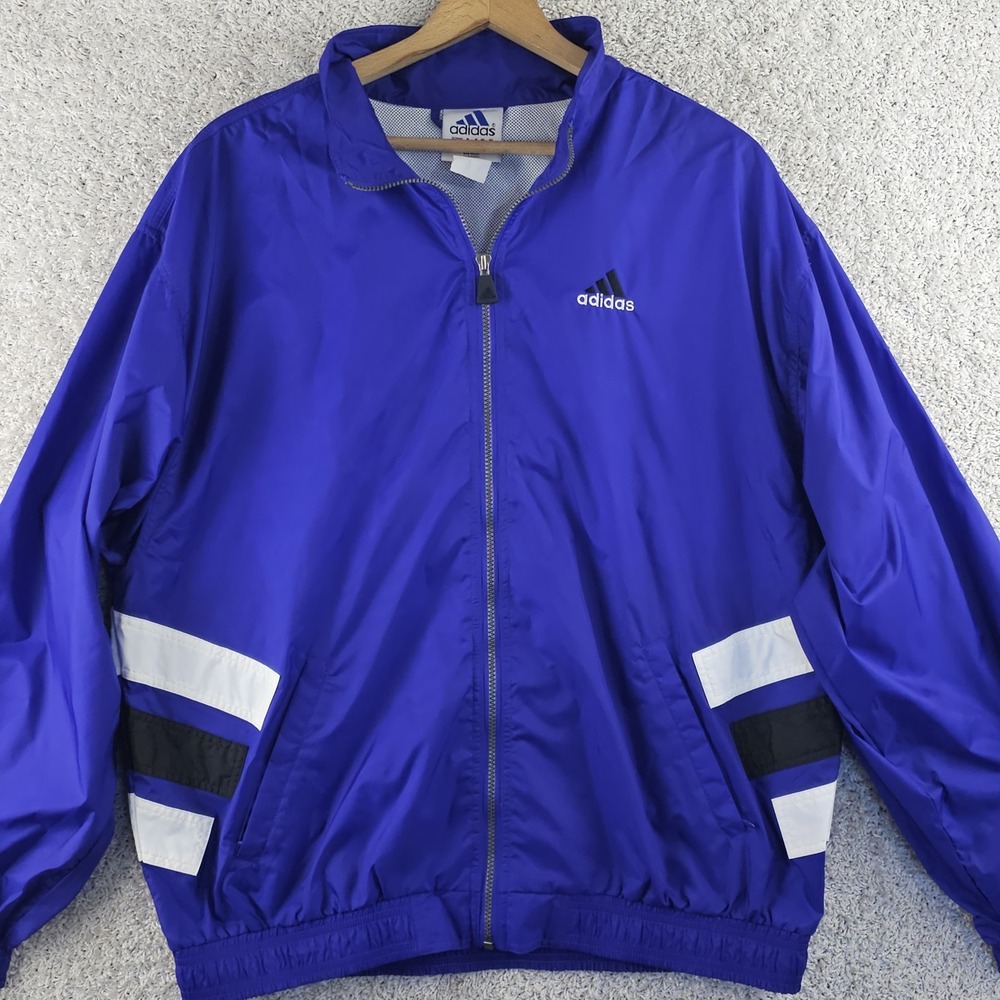 Vintage Adidas Windbreaker Jacket Spell-out Full Zip Size XL Streetware Purple